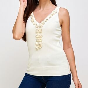 Zoe D Silk blend deep V neck floral embellished Tank Top Women's Plus Size 20